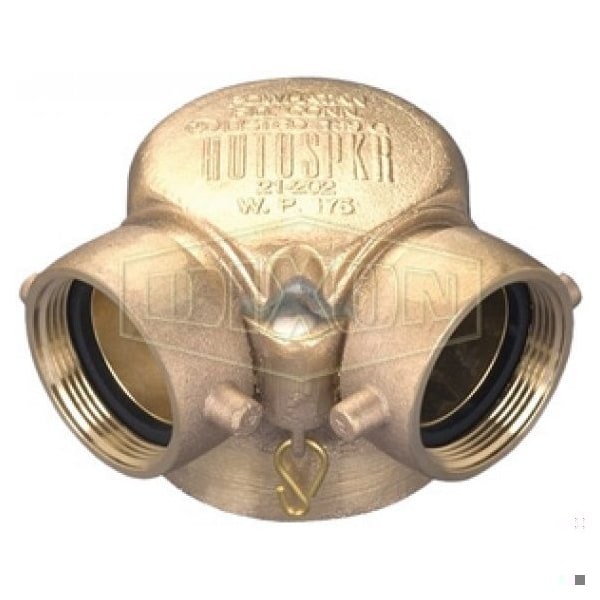 Siamese Connection Bottom Outlet Single Clapper, 2-1/2 x 4 in, Female NST NH x FNPT, Brass, Domest